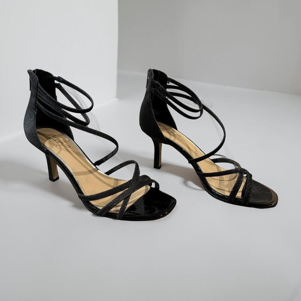 Jewel Badgley Mischka Flor Black Glitter Heels Size 9.5